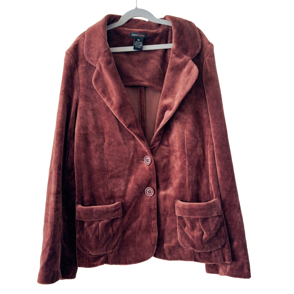 BCBG Max Azria Velvet Blazer Size XL Chocolate Brown Y2K Soft Academia Jacket